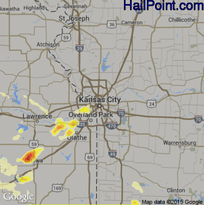 Hail Map for Kansas City, MO Region on September 10, 2015