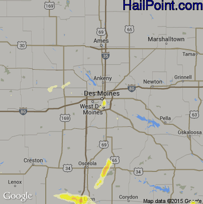 Hail Map for Des Moines, IA Region on September 17, 2015