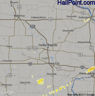 Hail Map for Cedar Rapids, IA Region on September 17, 2015
