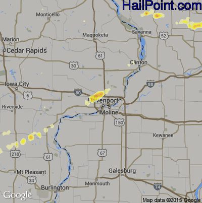 Hail Map for Davenport, IA Region on September 17, 2015