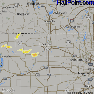 Hail Map for Rockford, IL Region on September 17, 2015