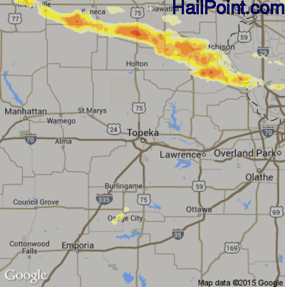 Hail Map for Topeka, KS Region on September 17, 2015