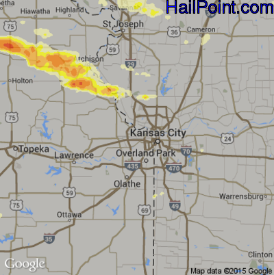 Hail Map for Kansas City, KS Region on September 18, 2015