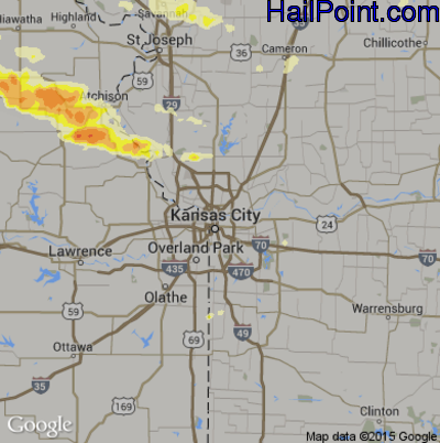Hail Map for Kansas City, MO Region on September 18, 2015