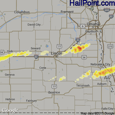 Hail Map for Lincoln, NE Region on September 18, 2015