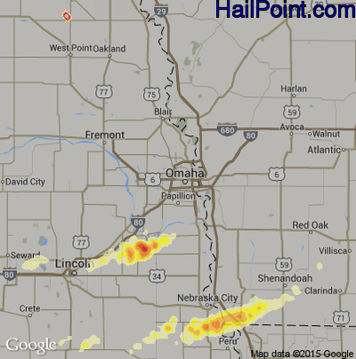 Hail Map for Omaha, NE Region on September 18, 2015 