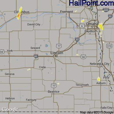 Hail Map for Lincoln, NE Region on September 22, 2015