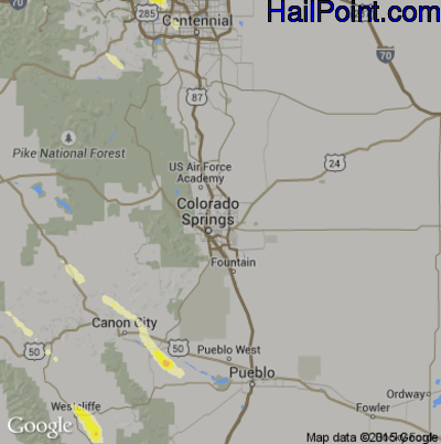 Hail Map for Colorado Springs, CO Region on September 29, 2015 