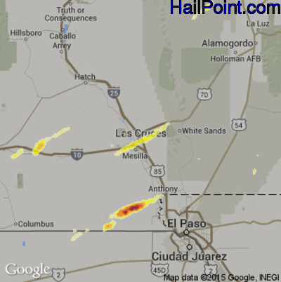 Hail Map for Las Cruces, NM Region on October 3, 2015 