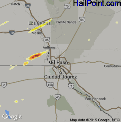 Hail Map for El Paso, TX Region on October 3, 2015