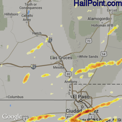 Hail Map for Las Cruces, NM Region on October 5, 2015