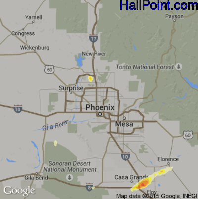 Hail Map for Phoenix, AZ Region on October 6, 2015