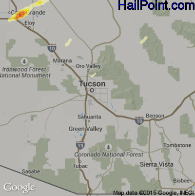 Hail Map for Tucson, AZ Region on October 6, 2015