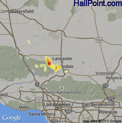 Hail Map for Lancaster, CA Region on October 15, 2015