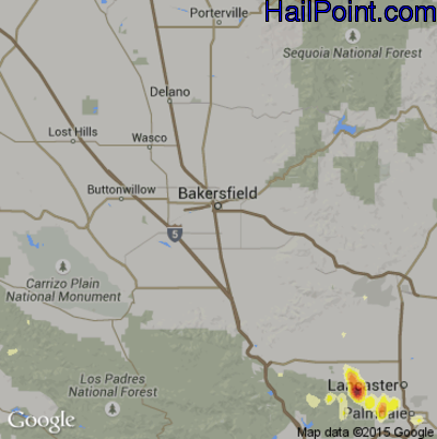 Hail Map for Bakersfield, CA Region on October 15, 2015 