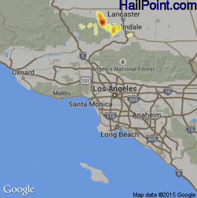 Hail Map for Los Angeles, CA Region on October 15, 2015