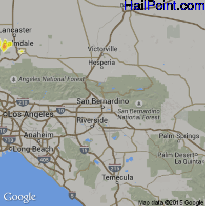 Hail Map for San Bernardino, CA Region on October 15, 2015 