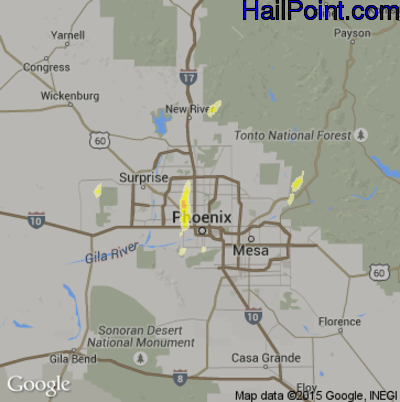 Hail Map for Phoenix, AZ Region on October 18, 2015