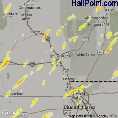 Hail Map for Las Cruces, NM Region on October 20, 2015
