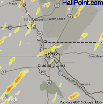 Hail Map for El Paso, TX Region on October 20, 2015 