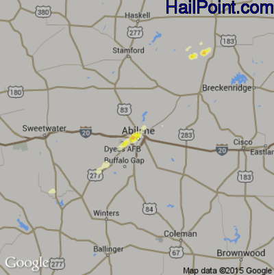 Hail Map for Abilene, TX Region on October 23, 2015