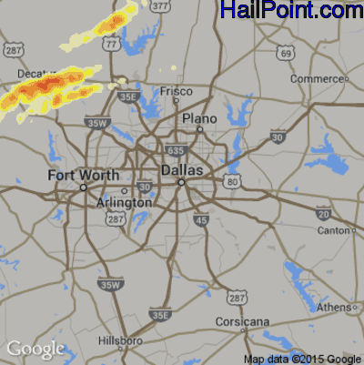 Hail Map for Dallas, TX Region on November 5, 2015