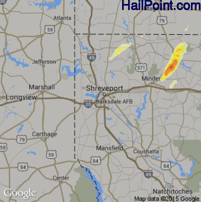 Hail Map for Shreveport, LA Region on December 25, 2015