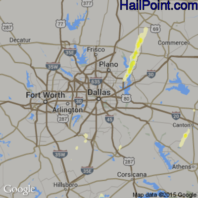 Hail Map for Dallas, TX Region on December 26, 2015 