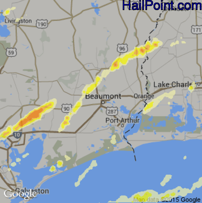 Hail Map for Beaumont, TX Region on January 8, 2016