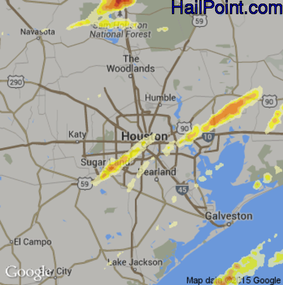 Hail Map for Houston, TX Region on January 8, 2016