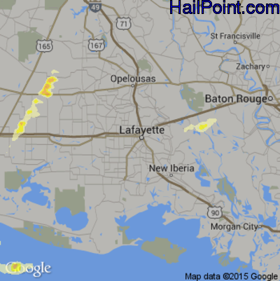 Hail Map for Lafayette, LA Region on January 9, 2016 