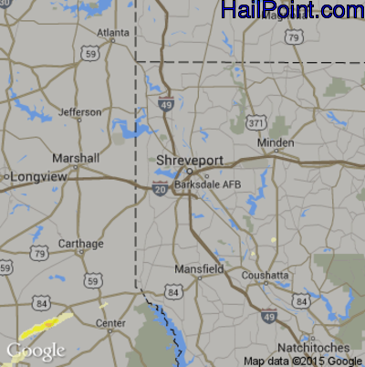 Hail Map for Shreveport, LA Region on January 21, 2016