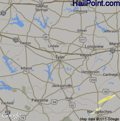 Hail Map for Tyler, TX Region on January 21, 2016