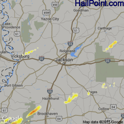 Hail Map for Jackson, MS Region on January 21, 2016