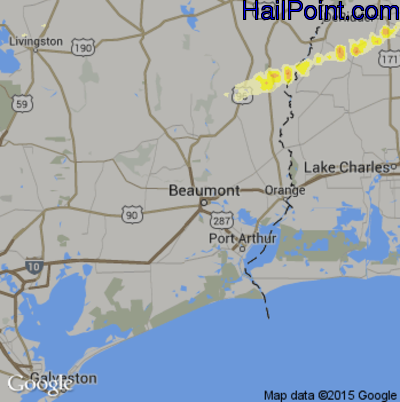 Hail Map for Beaumont, TX Region on January 21, 2016