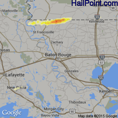 Hail Map for Baton Rouge, LA Region on February 15, 2016