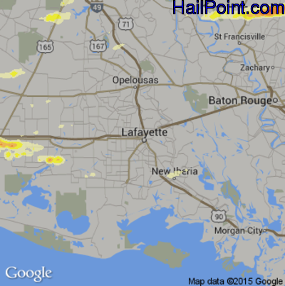 Hail Map for Lafayette, LA Region on February 15, 2016