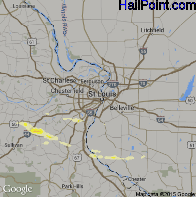 Hail Map for St. Louis, MO Region on February 21, 2016 