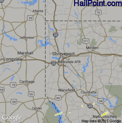 Hail Map for Shreveport, LA Region on February 23, 2016