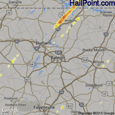 Hail Map for Raleigh, NC Region on February 24, 2016 