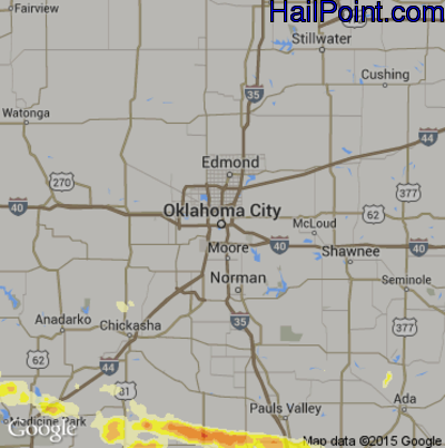Hail Map for Oklahoma City, OK Region on March 1, 2016 