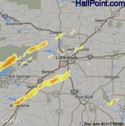 Hail Map for Little Rock, AR Region on March 13, 2016 