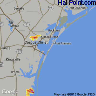 Hail Map for Corpus Christi, TX Region on March 14, 2016