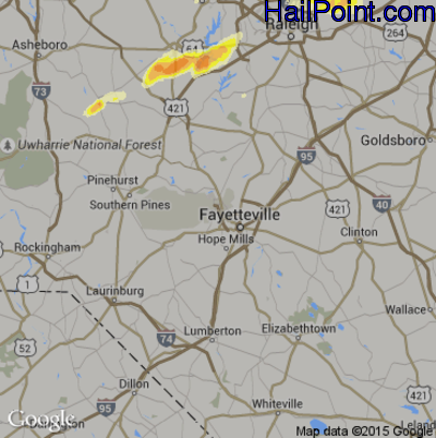 Hail Map for Fayetteville, NC Region on March 14, 2016