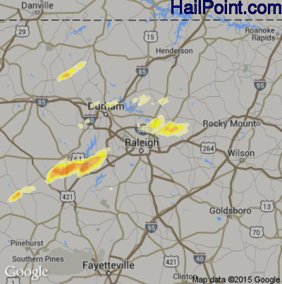 Hail Map for Raleigh, NC Region on March 14, 2016