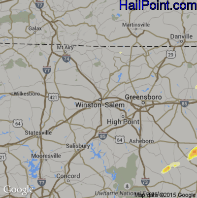 Hail Map for Winston-Salem, NC Region on March 14, 2016