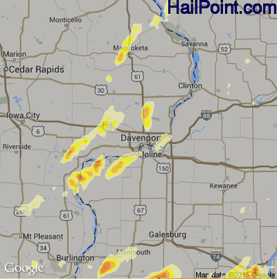 Hail Map for Davenport, IA Region on March 15, 2016