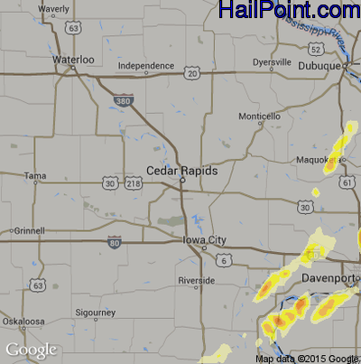 Hail Map for Cedar Rapids, IA Region on March 15, 2016
