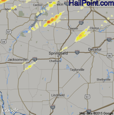 Hail Map for Springfield, IL Region on March 15, 2016