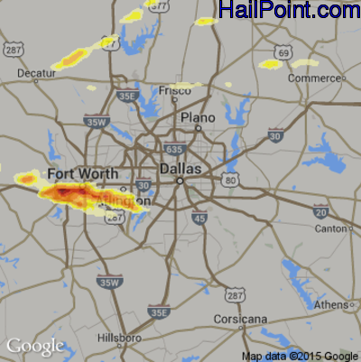 Hail Map for Dallas, TX Region on March 17, 2016